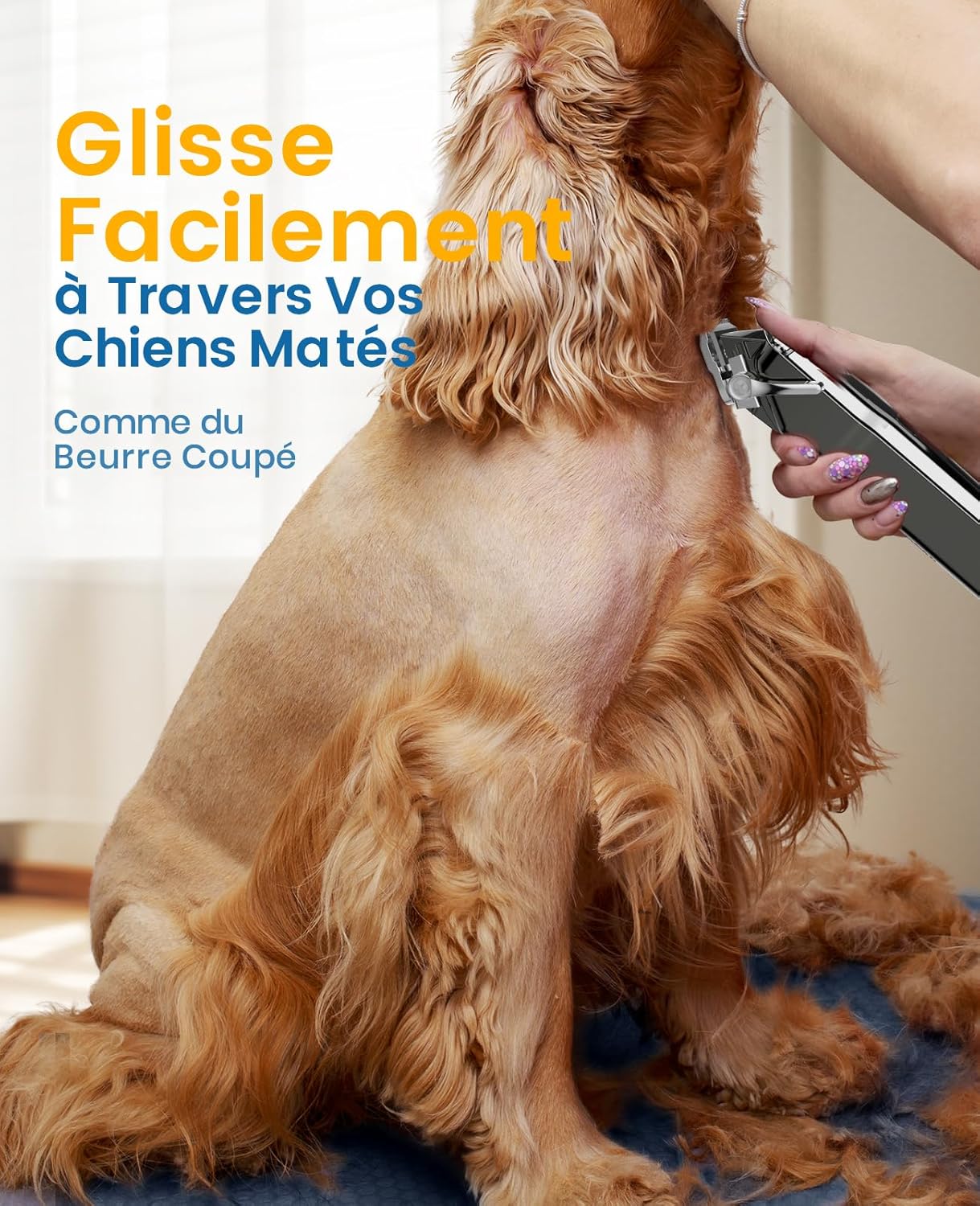 Oneisall Tondeuse à poils pour chiens de haute qualité, tondeuse sans fil entièrement étanche IPX7, adaptée aux poils longs et épais Argent