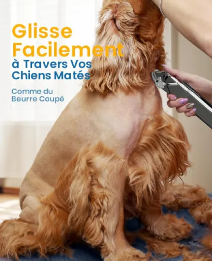 Oneisall Tondeuse à poils pour chiens de haute qualité, tondeuse sans fil entièrement étanche IPX7, adaptée aux poils longs et épais Argent